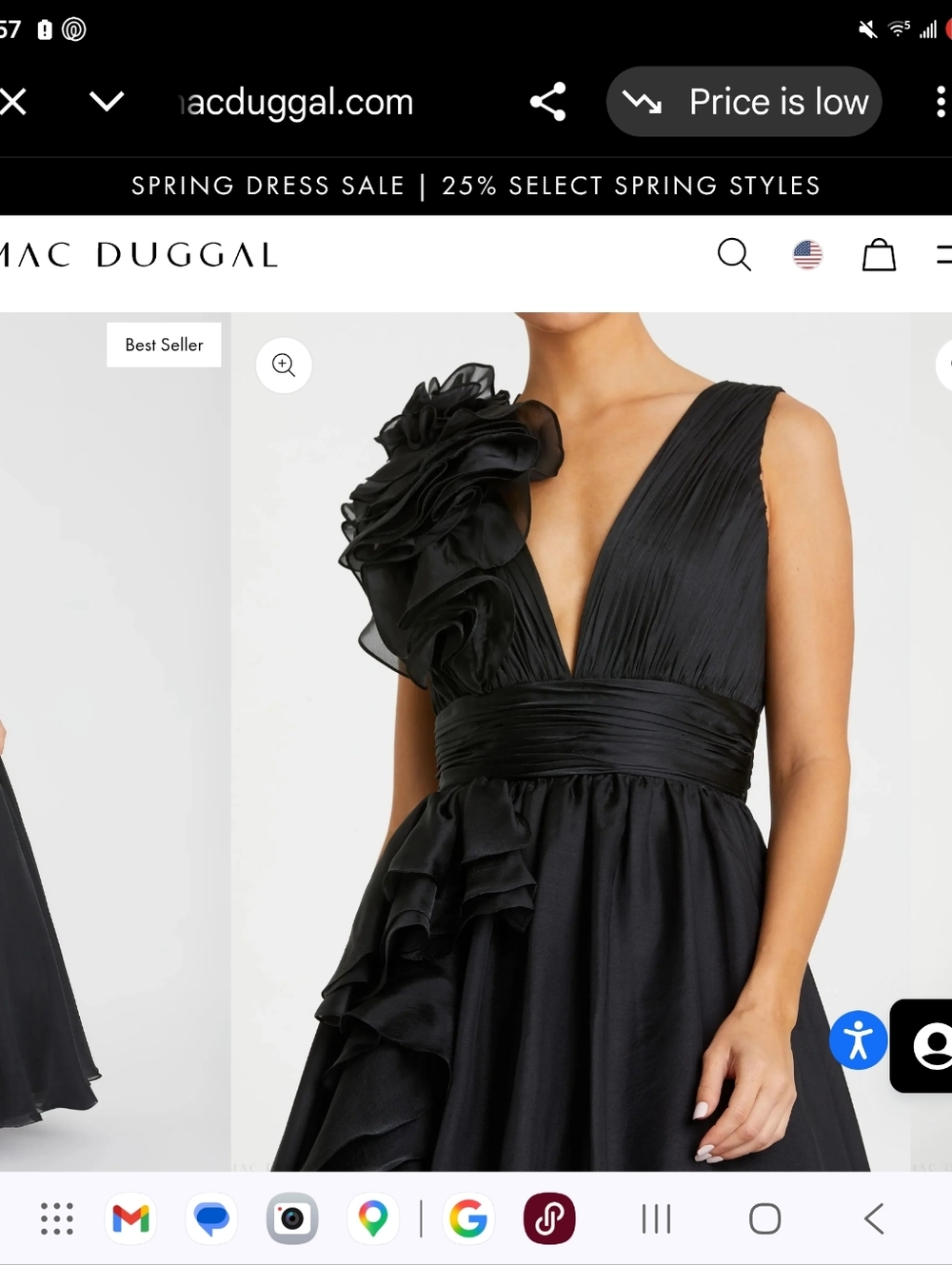 NWOT MAC DUGGGAL Ruffle Shoulder V Neck Chiffon Gown, Black - Picture 3 of 12